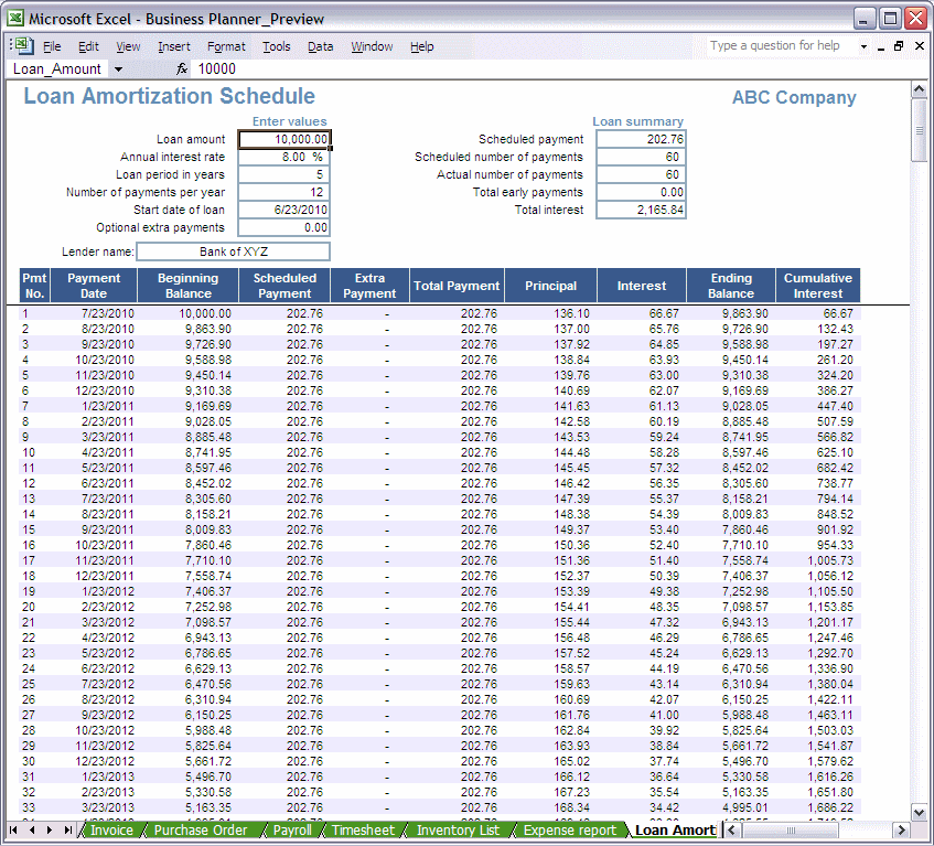 amortization schedule excel. Excel Loan Amortization