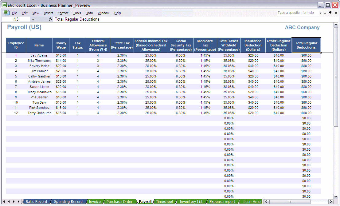 Excel Spreadsheet Template For Taxes