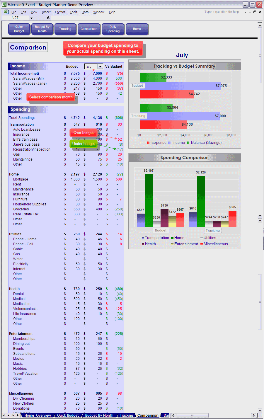 Excel Budget planner spreadsheet