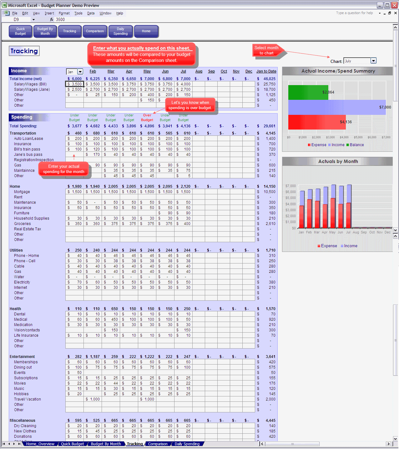 Excel Track Spending spreadsheet