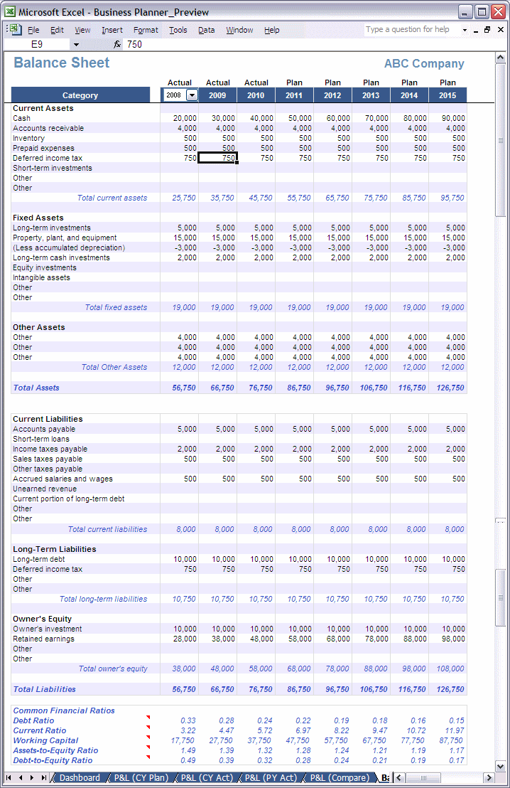 Excel Balance Sheet spreadsheet