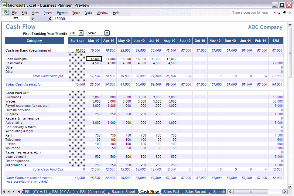 Excel Balance Sheet spreadsheet