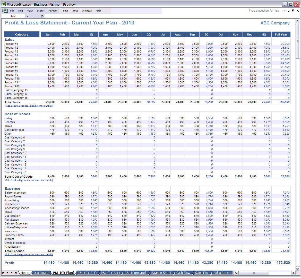 Excel Balance Sheet spreadsheet