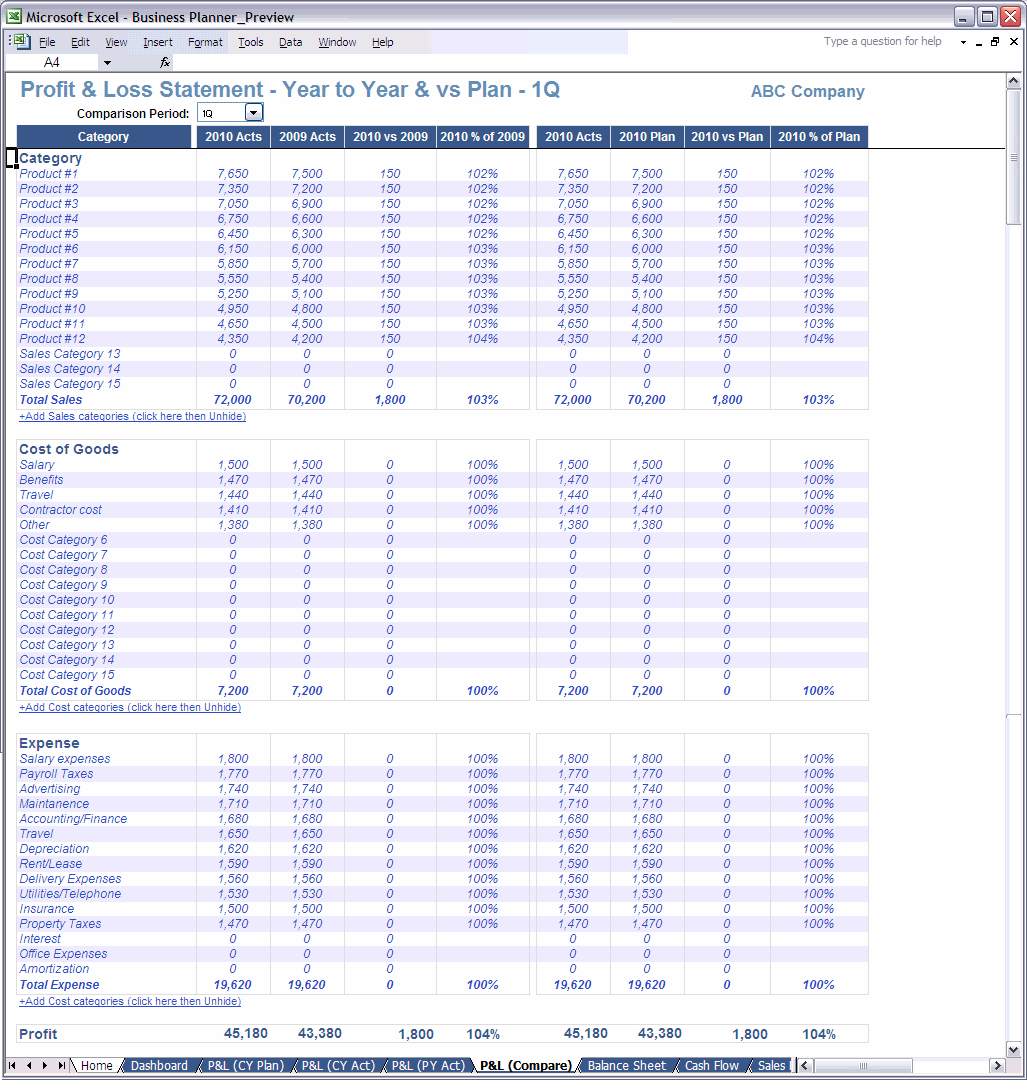 Excel Balance Sheet spreadsheet