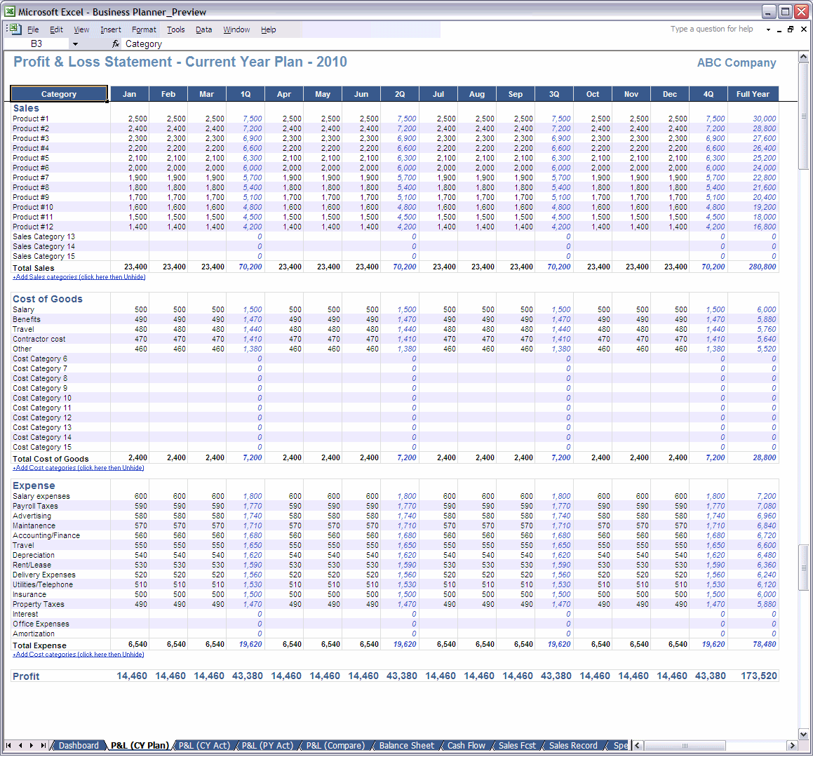 Excel Balance Sheet spreadsheet