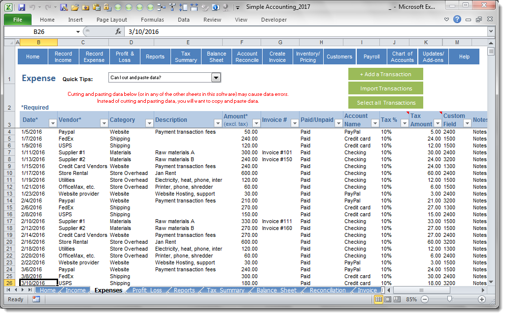 Simple Accounting Software - Record Expense