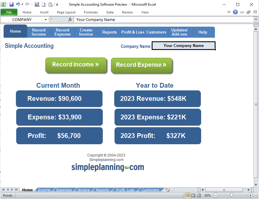 Simple Accounting - Home Screenshot | Simpleplanning
