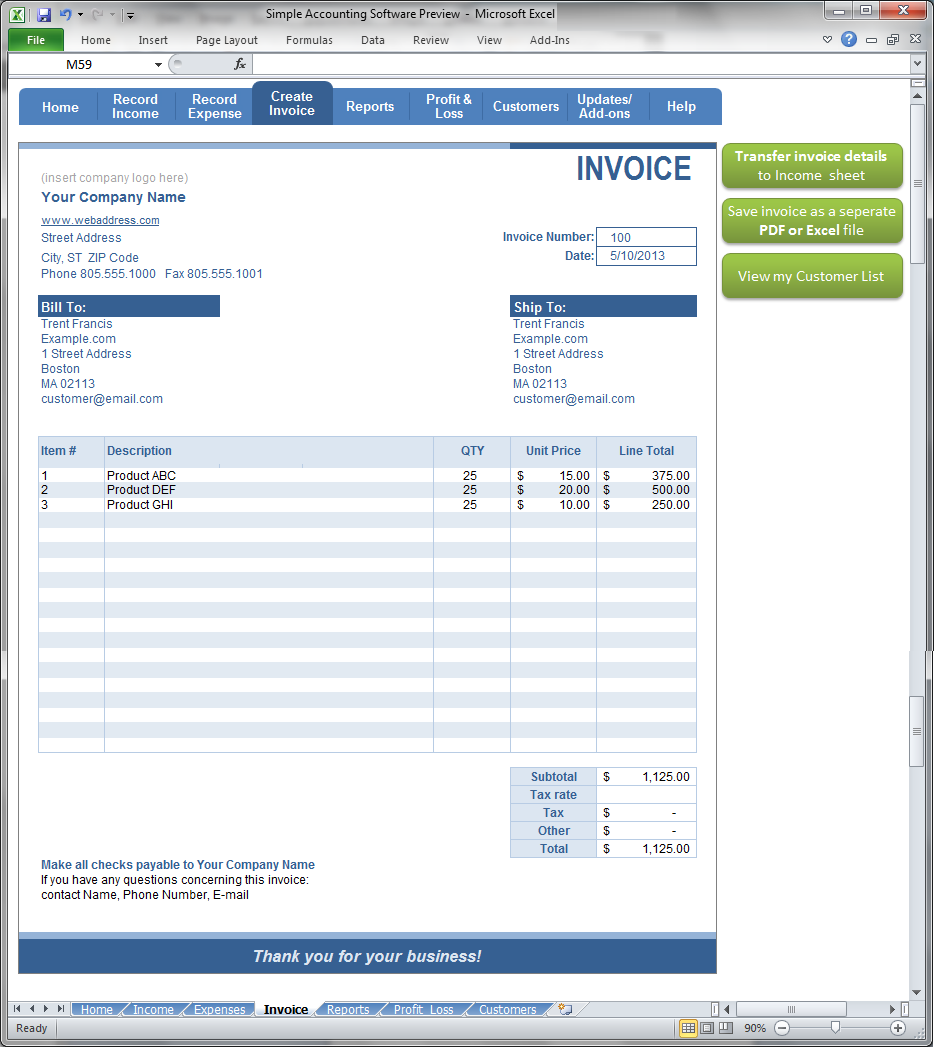 Simple Accounting - Create Invoice Screenshot | Simpleplanning
