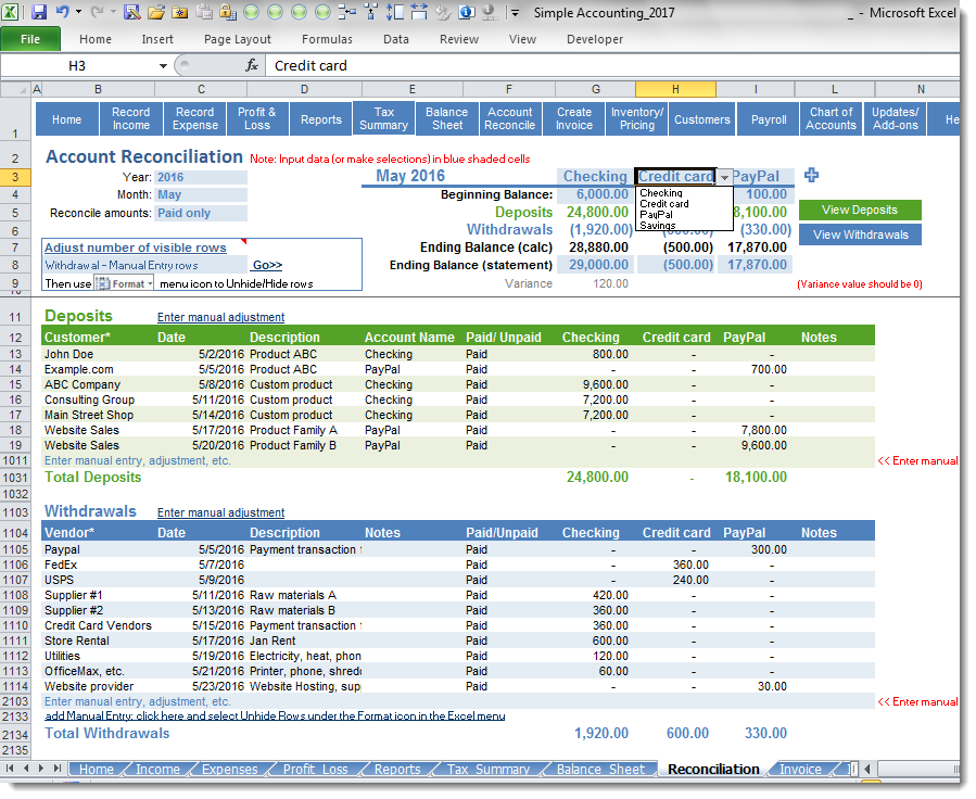 Simple Accounting Software - Reconciliation